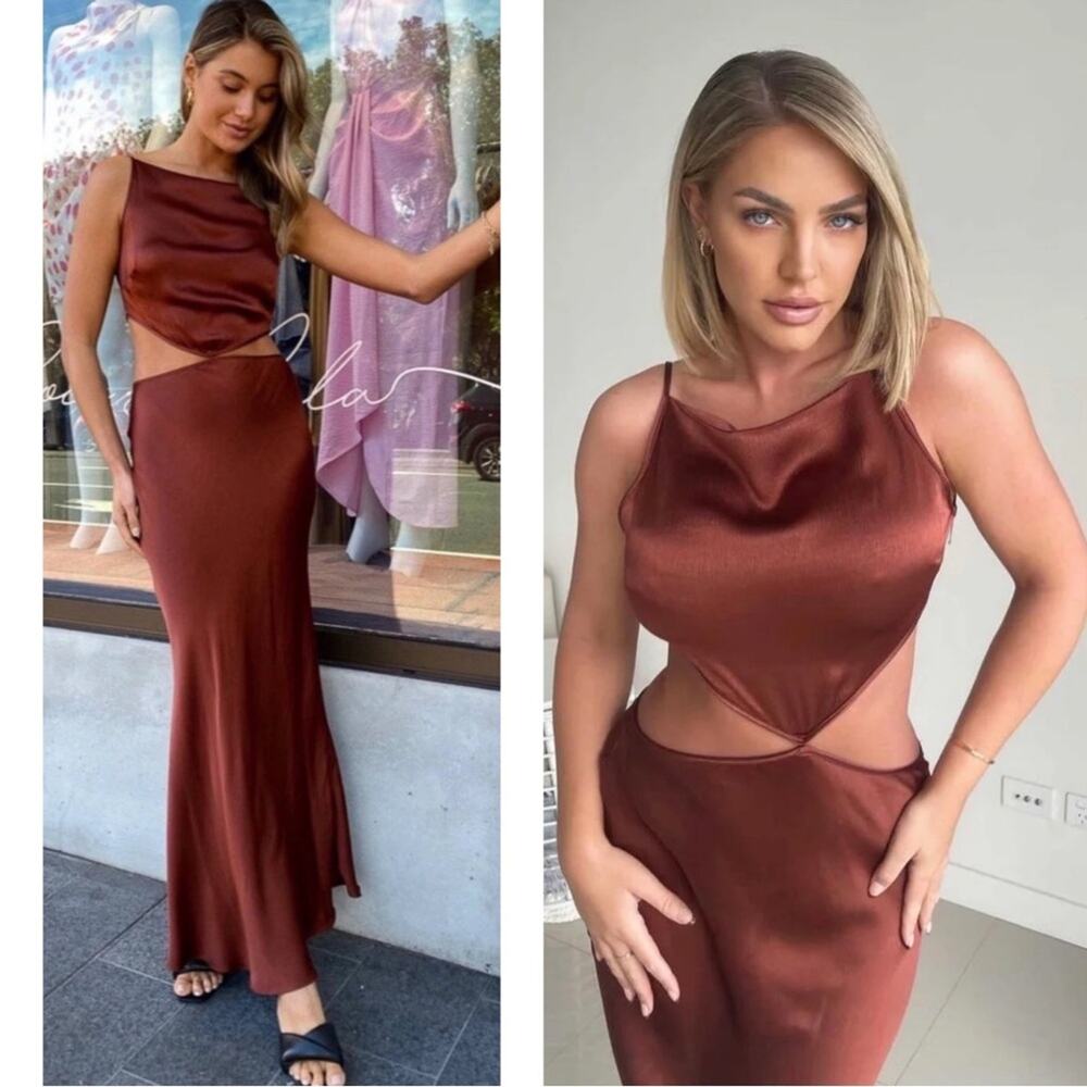 BEC + BRIDGE Camila Cutout Maxi Dress in Cherry Brown Size 6